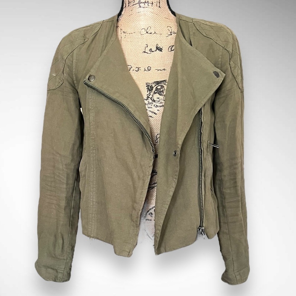 MADEWELL Women's Olive Green Linen Cotton Moto Sidecar Jacket Size XS | EUC